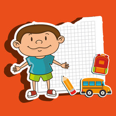 kid back to school on notebook paper isolated icon design