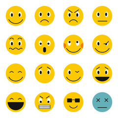 Flat emoticon icons set. Universal emoticon icons to use for web and mobile UI, set of basic emoticon elements isolated vector illustration
