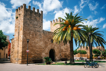 Gate of the ancient wall of the historical city Old Town of Alcudia, Mallorca
