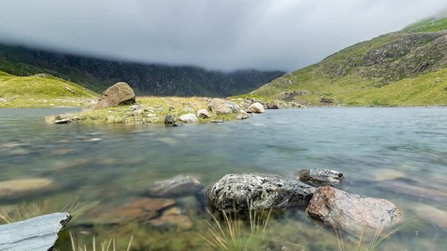 Rainy Clouds over Llyn Lydaw Lake in Snowdonia, UK