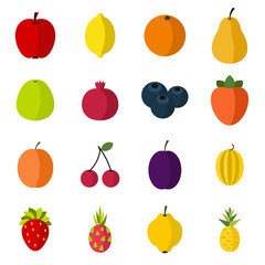 Flat fruit icons set. Universal fruit icons to use for web and mobile UI, set of basic fruit elements isolated vector illustration