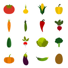 Flat vegetables icons set. Universal vegetables icons to use for web and mobile UI, set of basic vegetables elements isolated vector illustration