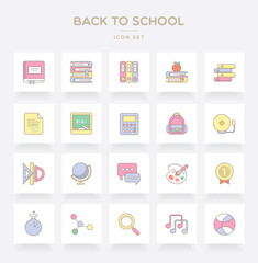 Back to school icon set in light colorful modern outline style