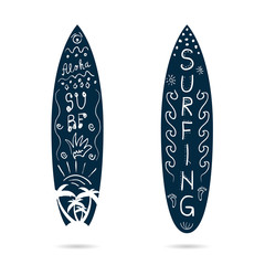 surfboard cartoon icon illustration in blue and white color