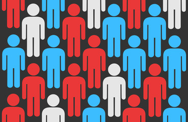 Crowd of icons of men s metaphor of electors during elections, pre-election surveys and opinion poll. Colors symbolize opposition and undecided voters