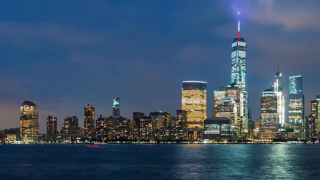 Time-lapse of the lower Manhattan skyline and the Hudson river from Jersey City