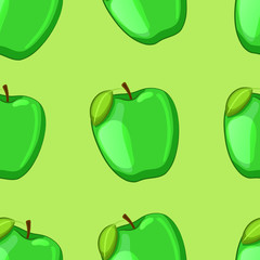 Green cartoon apples. Seamless pattern. Vector illustration.