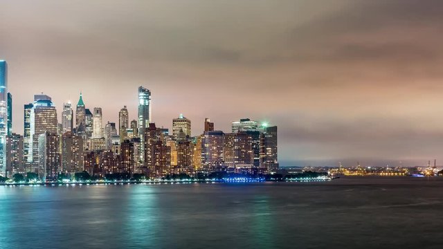 Time-lapse of the lower Manhattan skyline and the Hudson river from Jersey City