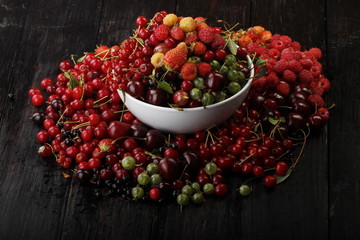 berries on wooden background