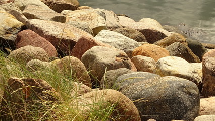Grass and stones at harbor