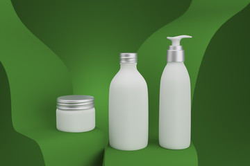 Cosmetic  packaging template white and silver screw cap set 3d render