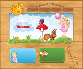 wooden cartoon background for kid template