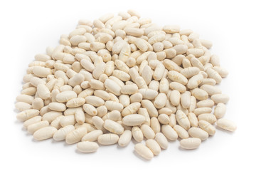 Close-up on a White beans frame in white background. Phaseolus v