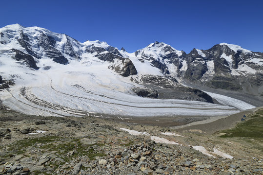 BERNINA - Blick von der Diavolezza &uuml;ber die Berninagruppe mit dem Persgletscher