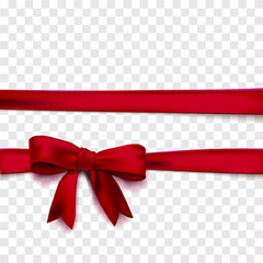 Horizontal red ribbons vector isolated with bow.

