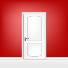 white room door on a red background, home interior design vector illustration
