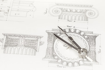 architectural drawing - detail column & compass