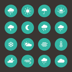 Set of weather forcast flat icons on circle.