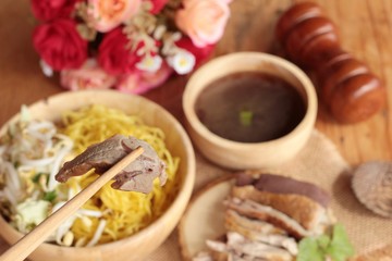 Duck noodle with vegetable and soup delicious.