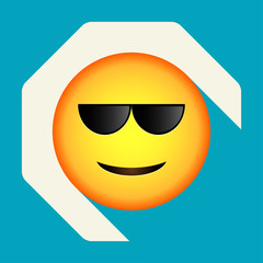 Emoticon face in glasses. Isolated vector illustration on background. Emoji longshadow icon.