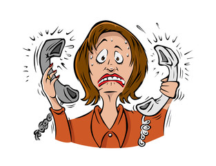 cartoon vector illustration of a secretary stressed