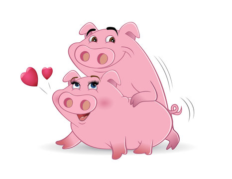 cartoon vector illustration of pigs humping