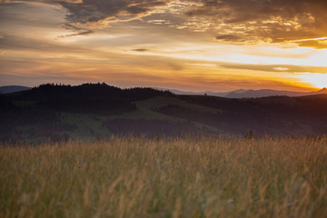 Mountain range on the background of the sunset