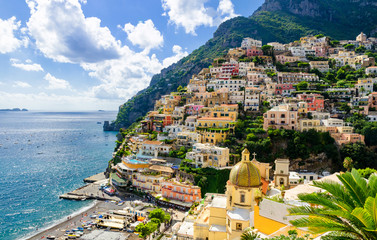 view on Positano on Amalfi coast, Campania, Italy - obrazy, fototapety, plakaty