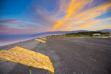 Beautiful sunset on sea  Alakol Central Asia