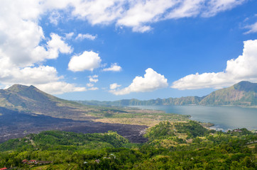 Scenic View of Kintamani Volcano and Lake Batur 