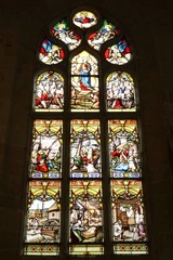 Fototapeta na wymiar Vitrail de la chapelle Sainte Barbe, le Faouet, Bretagne, France