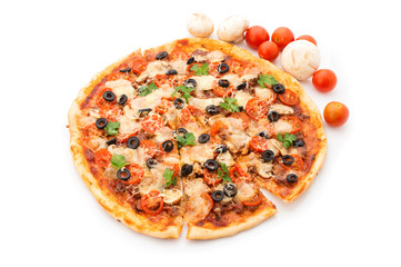 Pizza with ham, pepper and olives