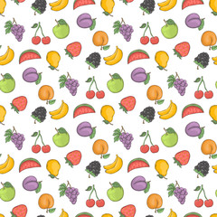 Fruit vector pattern isolated on a white background with shadow hand draw in doodle style