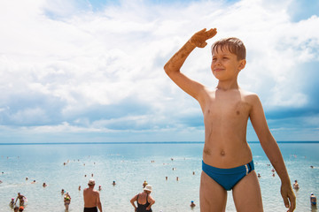Baby boy at beach © olinchuk