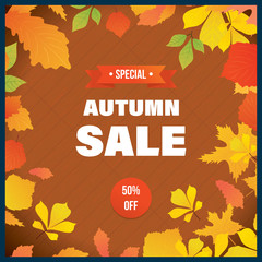 Fototapeta na wymiar Autumn Super Sale banner with leaves.