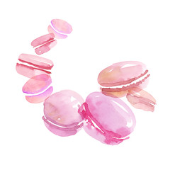 French desert handdrawn concept. pastel rosy color macaron sweet
