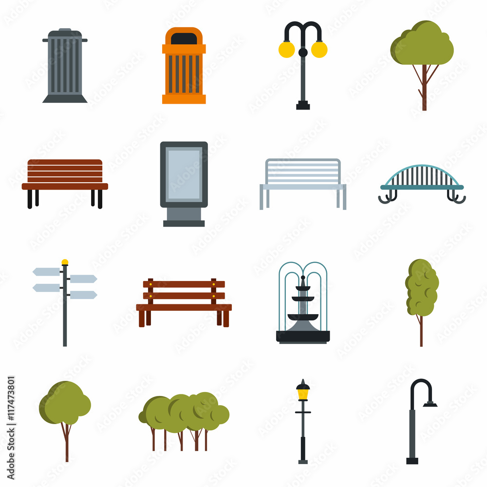 Poster flat park icons set. universal park icons to use for web and mobile ui, set of basic park elements i