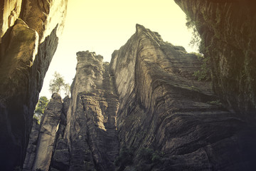 Rock Town, National Park of Adrspach-Teplice in Czech Republic, vintage effect