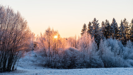 Beautiful seascape sunrise over the countryside in winter