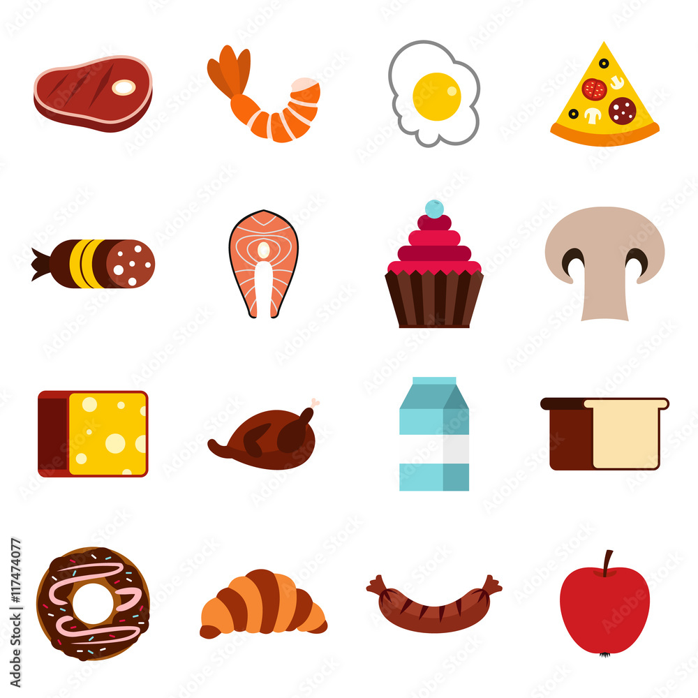 Poster flat food icons set. universal food icons to use for web and mobile ui, set of basic food elements i