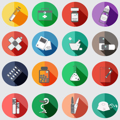 vector  color medical icons set on grey background.Science theme icons.
