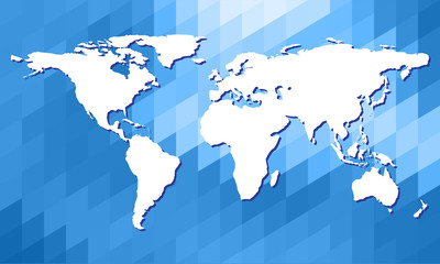 World map on a polygon background. World map clean. Flat design.
