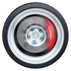 Car wheel with red caliper break spinning