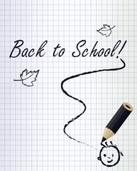 Back to school background with a black pencil and smile , vector illustration