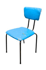 Old blue leatherette chair isolated on white background
