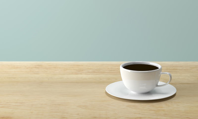 White coffee cup on wood table