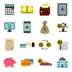 Flat credit icons set. Universal credit icons to use for web and mobile UI, set of basic credit elements isolated vector illustration
