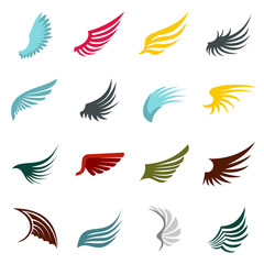 Fototapeta na wymiar Flat wing icons set. Universal wing icons to use for web and mobile UI, set of basic wing elements isolated vector illustration