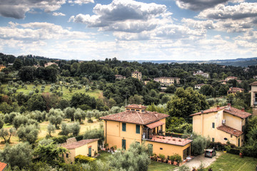 Obraz premium Tuscany landscape with some houses seen from piazzale Michelangelo in Florence, Italy 