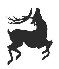 simple black silhouette of jumping deer on the white background
